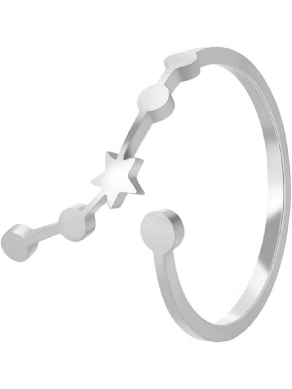 Aries Silver Adjustable Zodiac Sign Constellation Stainless Steel Ring